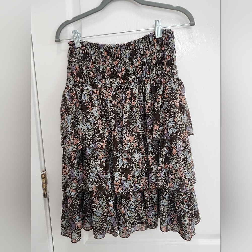 Chiffon Floral Tiered Skirt-Lined